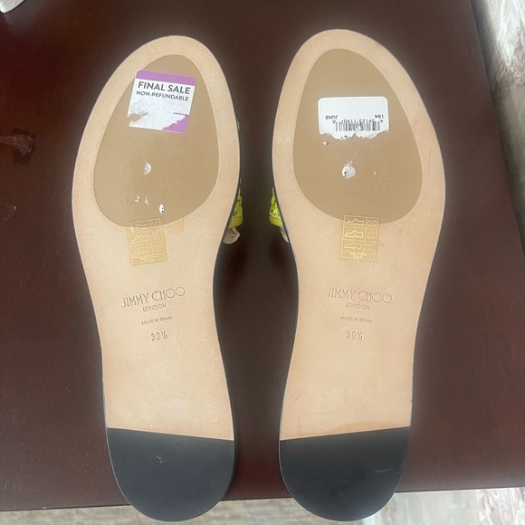 JIMMY CHOO MINEA ELECTRIC LIME RAFFIA SLIDES AND BOX NWT - Picture 8 of 14